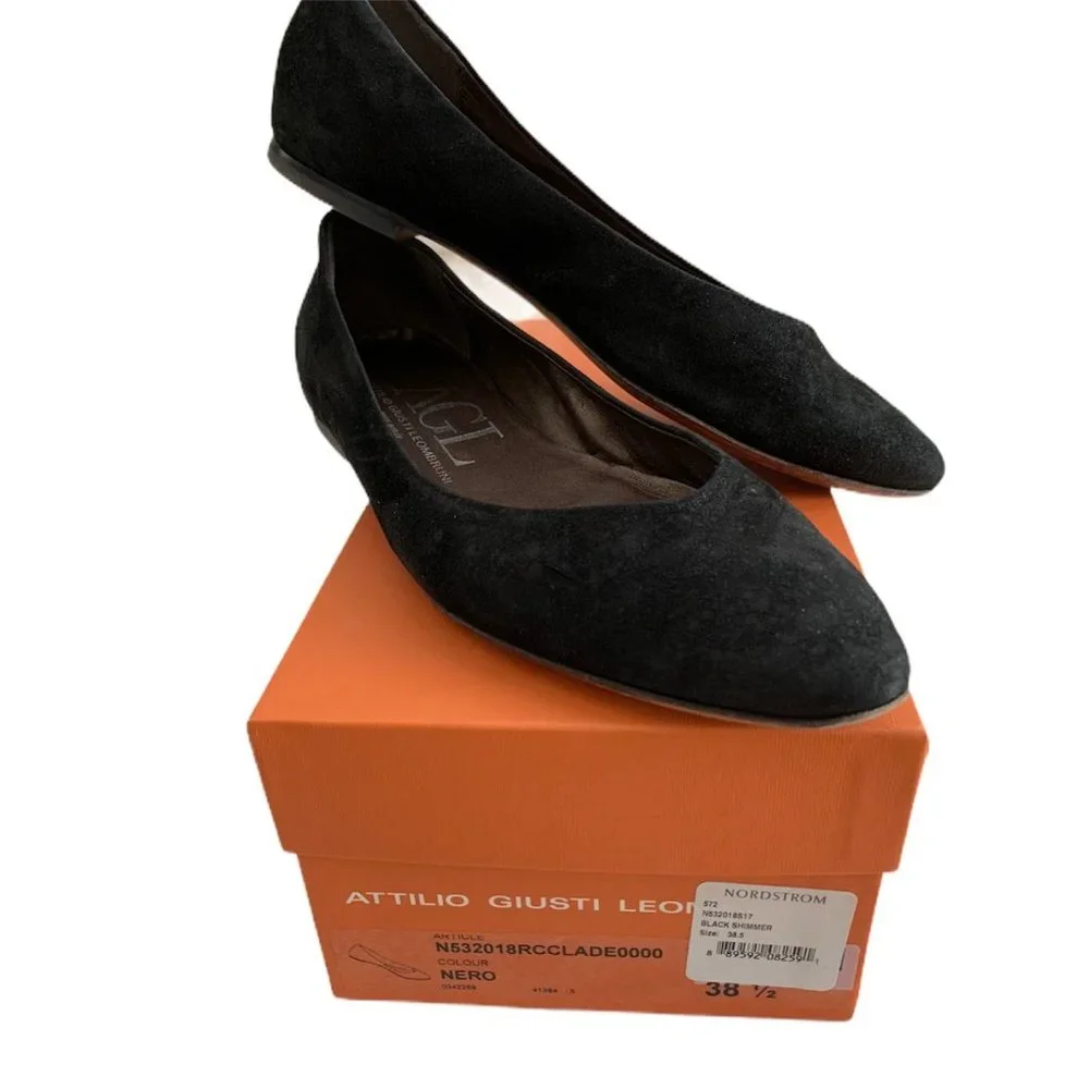 AGL Black shimmer Ballet Flats in Nubuck Suede Leather size 38.5